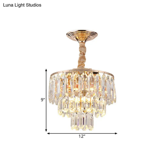 Modern Gold Crystal Rod Chandelier - 3 Tiers 2 Lights Ideal For Foyer Ceiling