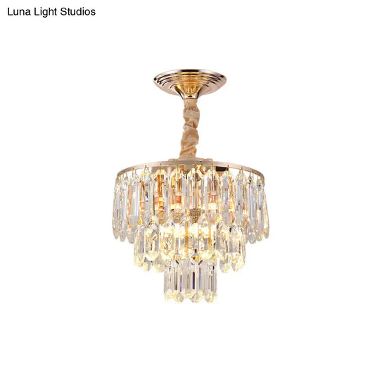 Modern Gold Crystal Rod Chandelier - 3 Tiers 2 Lights Ideal For Foyer Ceiling