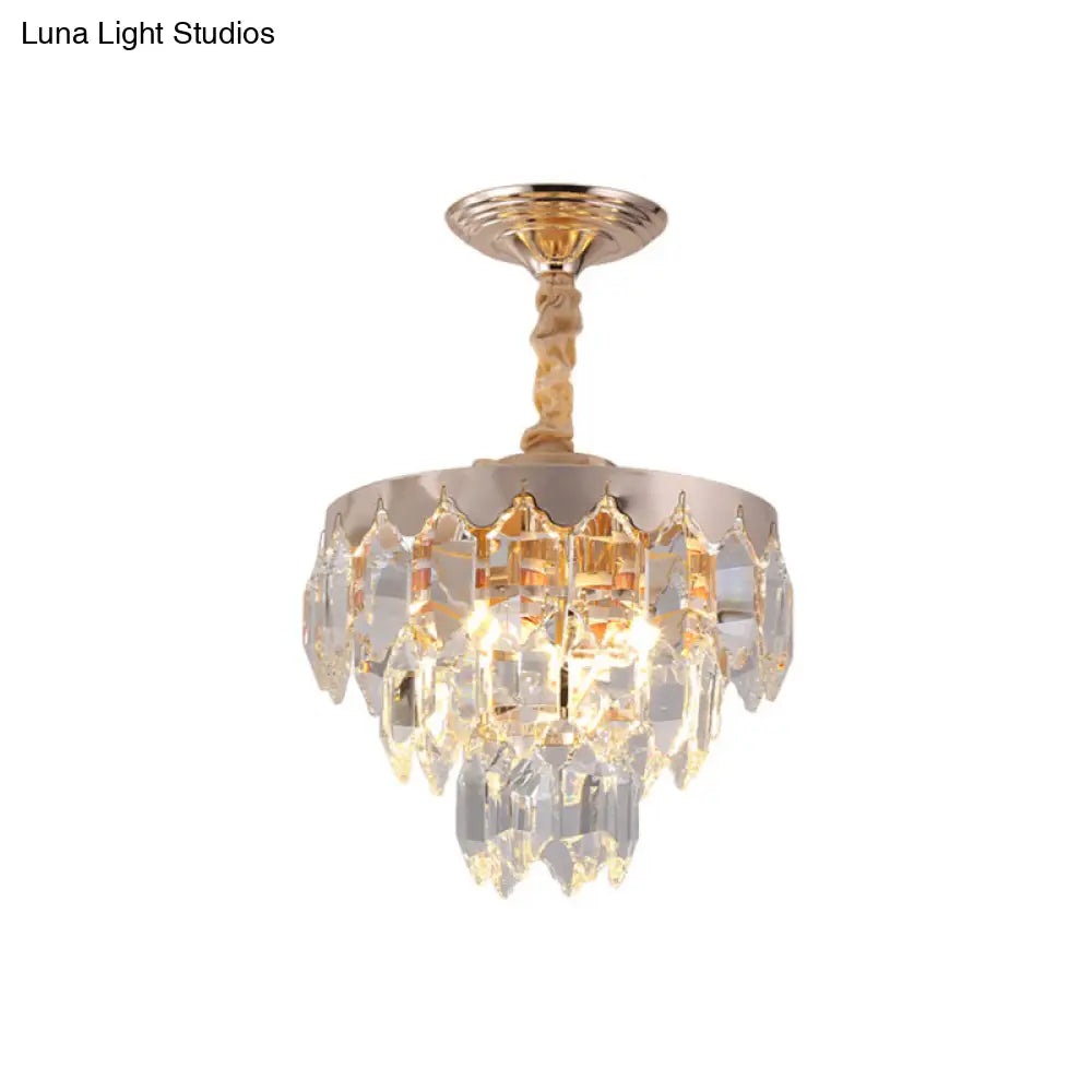 Modern Gold Crystal Rod Chandelier - 3 Tiers 2 Lights Ideal For Foyer Ceiling