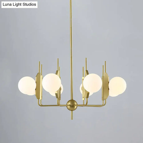 Modern Gold 8-Light Chandelier With Milk White/Smoke Gray Glass Shades - Ideal For Living Room