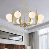 Modern Gold 8-Light Chandelier With Milk White/Smoke Gray Glass Shades - Ideal For Living Room /