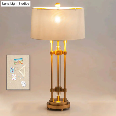 Modern Gold Barrel Desk Lamp With Round Metallic Base
