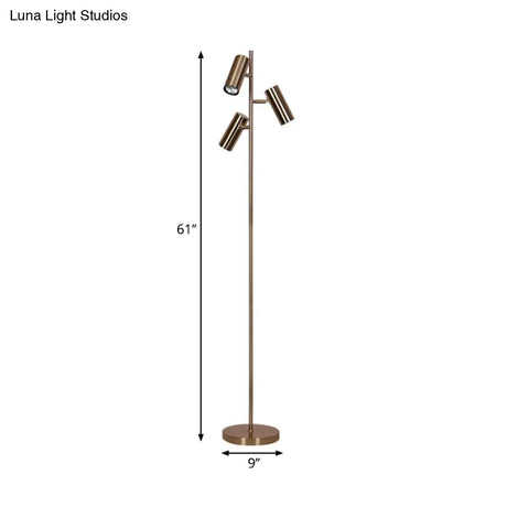 Modern Gold Bedroom Tree Floor Lamp With Tubular Metallic Design And 3-Head Reading Light