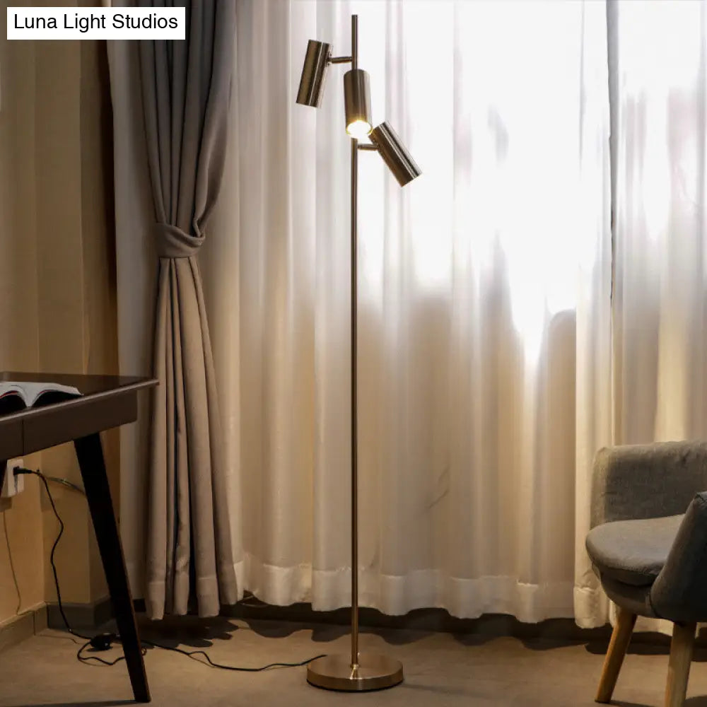 Modern Gold Bedroom Tree Floor Lamp With Tubular Metallic Design And 3-Head Reading Light
