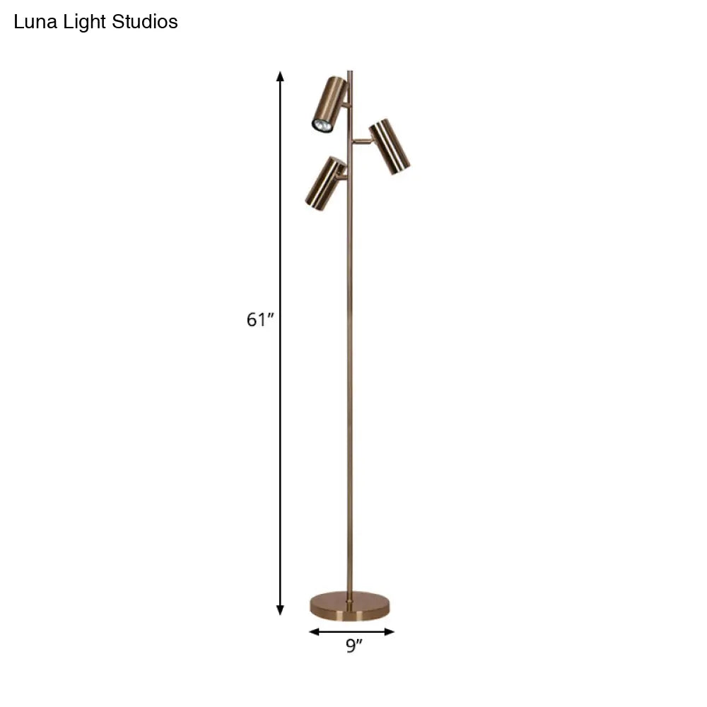 Modern Gold Bedroom Tree Floor Lamp With Tubular Metallic Design And 3-Head Reading Light