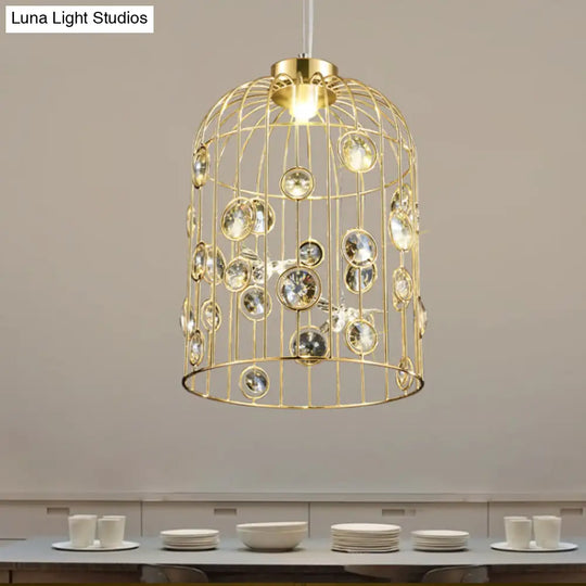 Modern Gold Bird Cage Pendant Light With 4 Bulbs For Dining Room