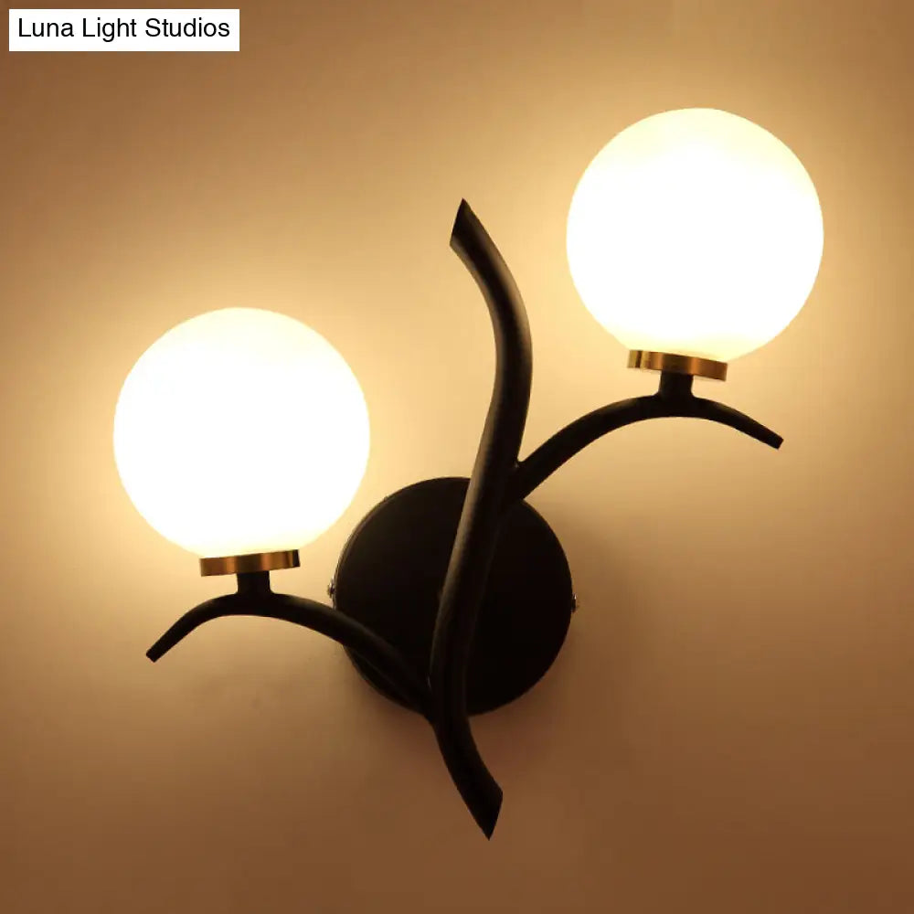 Modern Gold/Black Globe Wall Sconce With White Glass - Dining Room Light