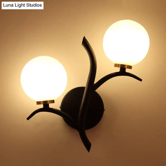 Modern Gold/Black Globe Wall Sconce With White Glass - Dining Room Light