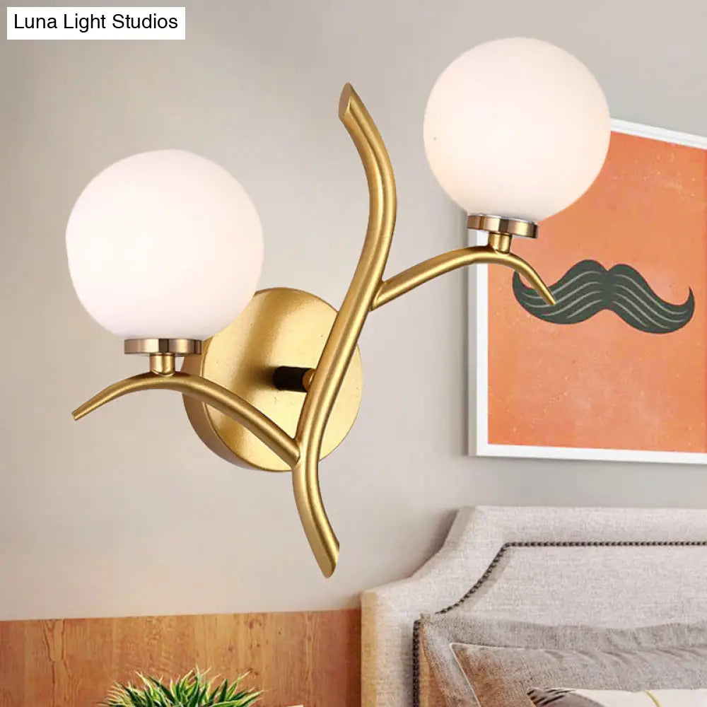Modern Gold/Black Globe Wall Sconce With White Glass - Dining Room Light