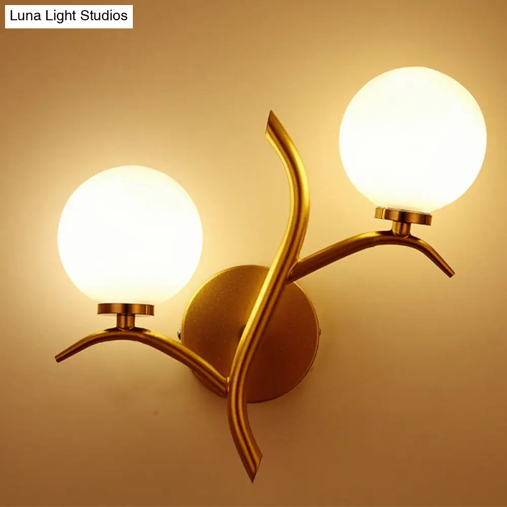 Modern Gold/Black Globe Wall Sconce With White Glass - Dining Room Light