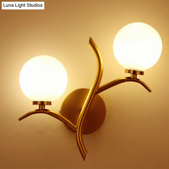 Modern Gold/Black Globe Wall Sconce With White Glass - Dining Room Light