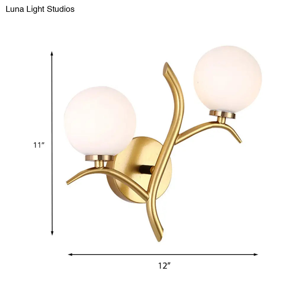 Modern Gold/Black Globe Wall Sconce With White Glass - Dining Room Light