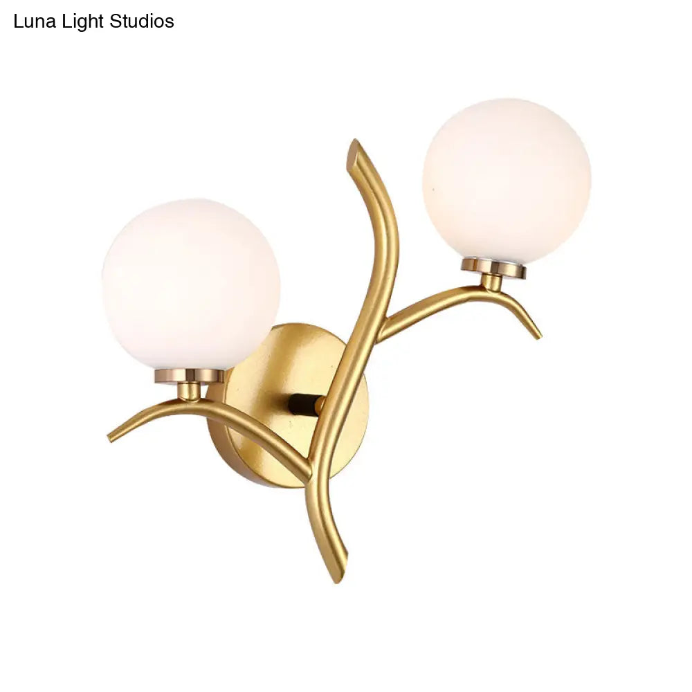Modern Gold/Black Globe Wall Sconce With White Glass - Dining Room Light