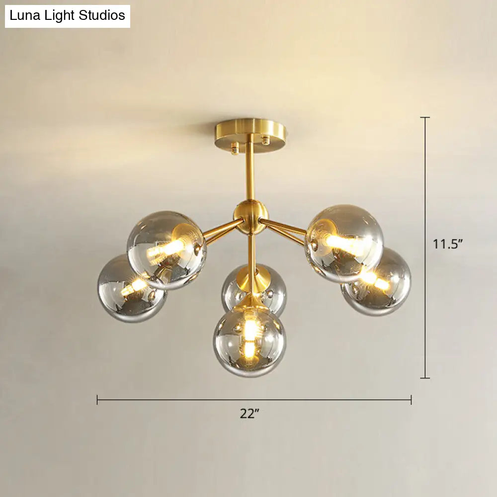 Modern Gold Branch Glass Ceiling Light 6 / Smoke Gray
