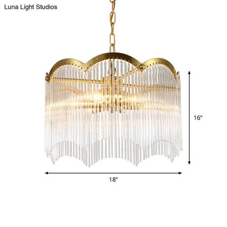 Modern Gold Ceiling Chandelier With Crystal Rod Shades - 3/6 Heads Kitchen Hanging Lamp
