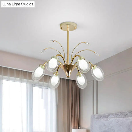 Modern Gold Chandelier Lamp With Oval Glass Shades - 6/8/10 Head Ceiling Light