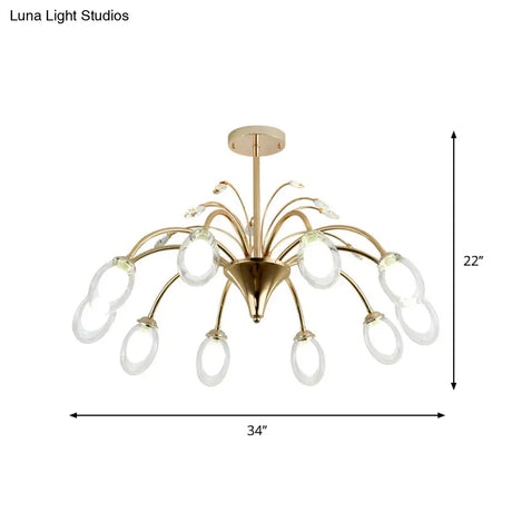 Modern Gold Chandelier Lamp With Oval Glass Shades - 6/8/10 Head Ceiling Light