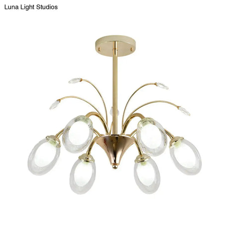 Modern Gold Chandelier Lamp With Oval Glass Shades - 6/8/10 Head Ceiling Light