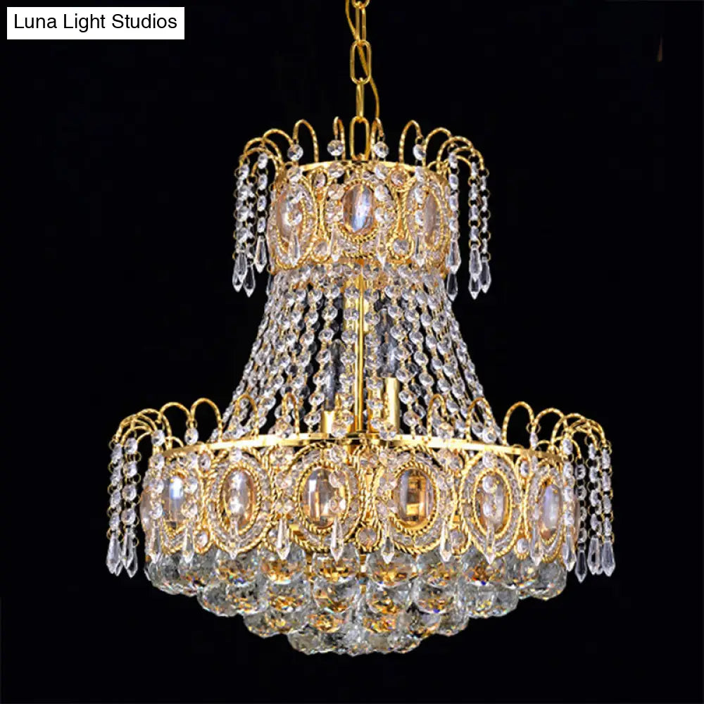 Modern Gold Chandelier Light: Crystal Flared Hanging Ceiling Light With 5 Lights For Living Room