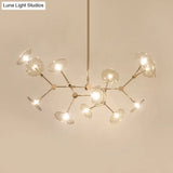Modern Gold Chandelier With Flared Cognac Glass Shades - 12 Heads Pendant Light For Living Room