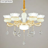 Modern Gold Chandelier With White Glass Shade - 6 Heads Ruffle-Edge Pendant For Bedroom Ceiling