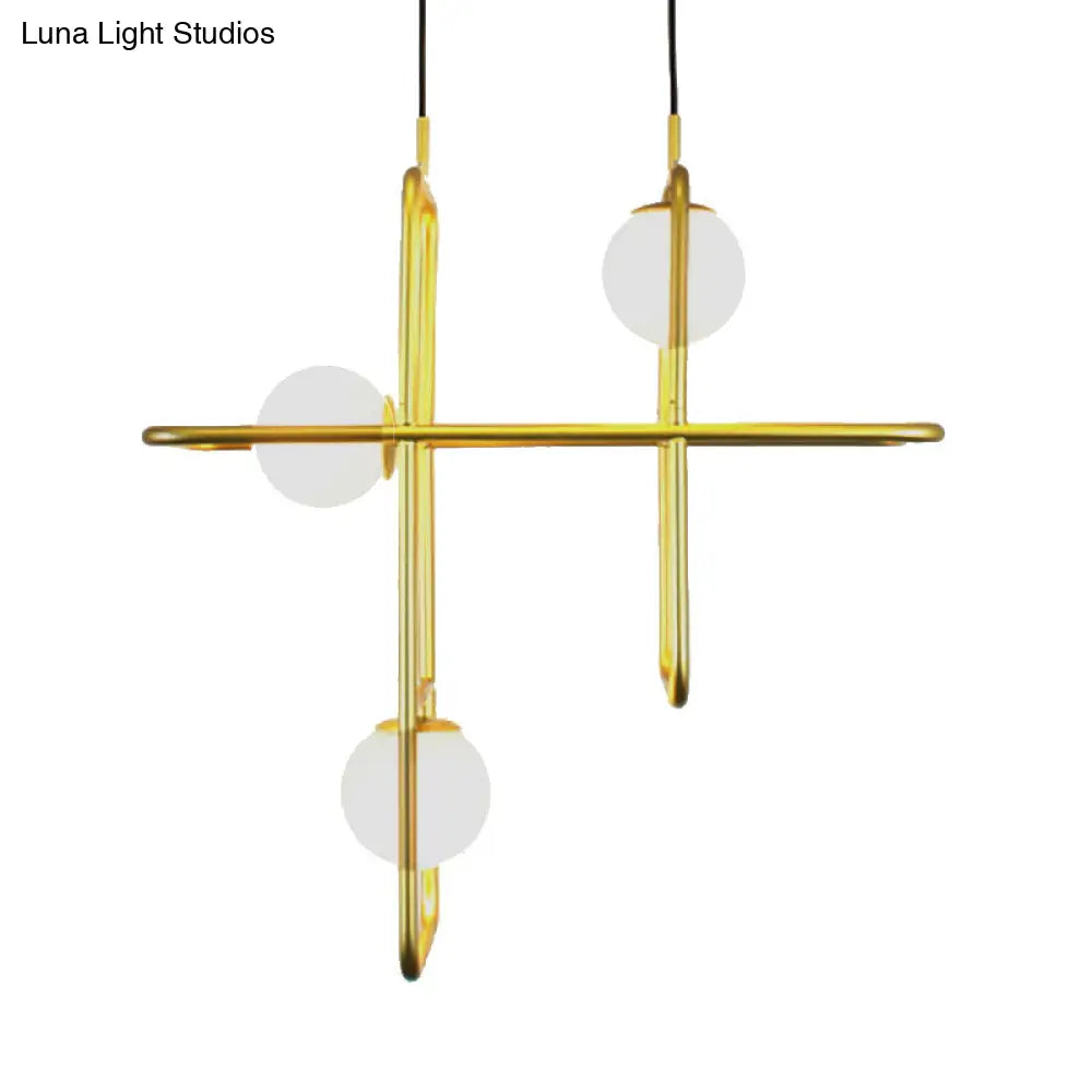 Modern Gold Crossed Rectangle Drop Chandelier - 2/3/4 Light Metal Pendant