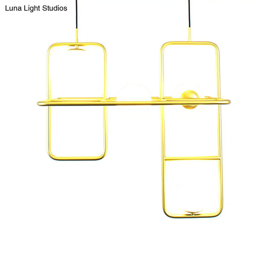 Modern Gold Crossed Rectangle Drop Chandelier - 2/3/4 Light Metal Pendant