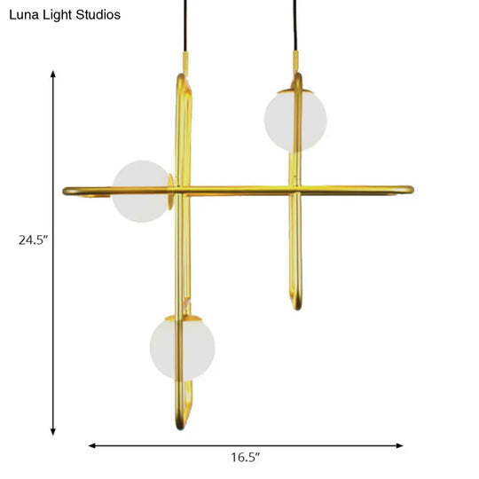 Modern Gold Crossed Rectangle Drop Chandelier - 2/3/4 Light Metal Pendant