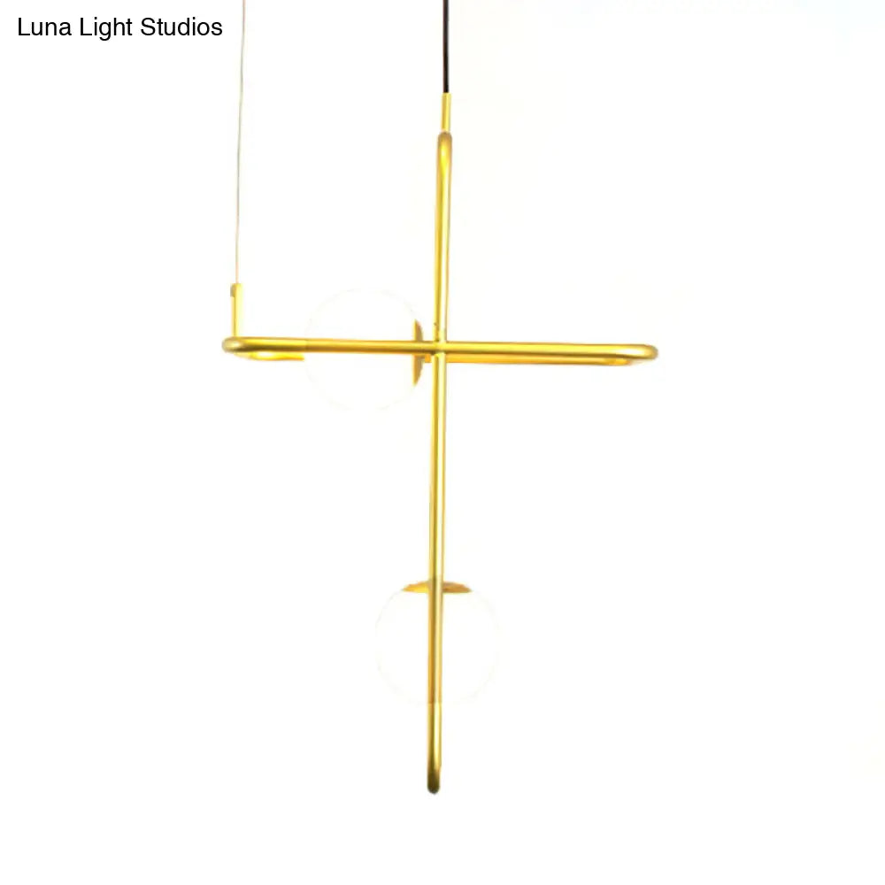 Modern Gold Crossed Rectangle Drop Chandelier - 2/3/4 Light Metal Pendant