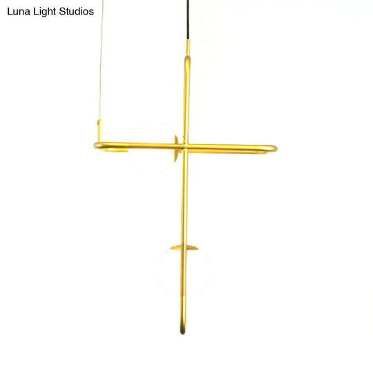 Modern Gold Crossed Rectangle Drop Chandelier - 2/3/4 Light Metal Pendant