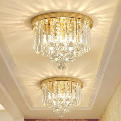 Modern Gold Crystal 4-Light Flush Mount Ceiling Fixture For Hallways