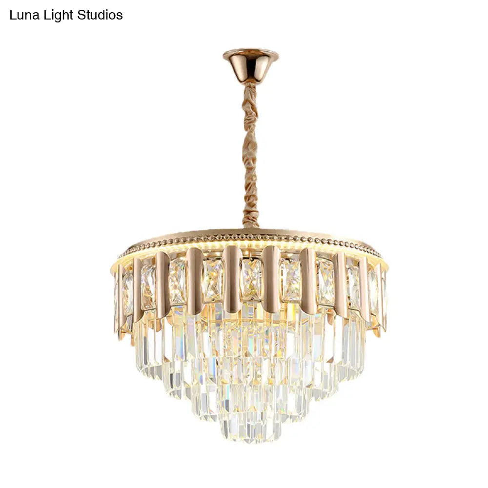 Modern Gold Crystal 5-Tier Round Chandelier - Led Ceiling Pendant Light For Dining Room
