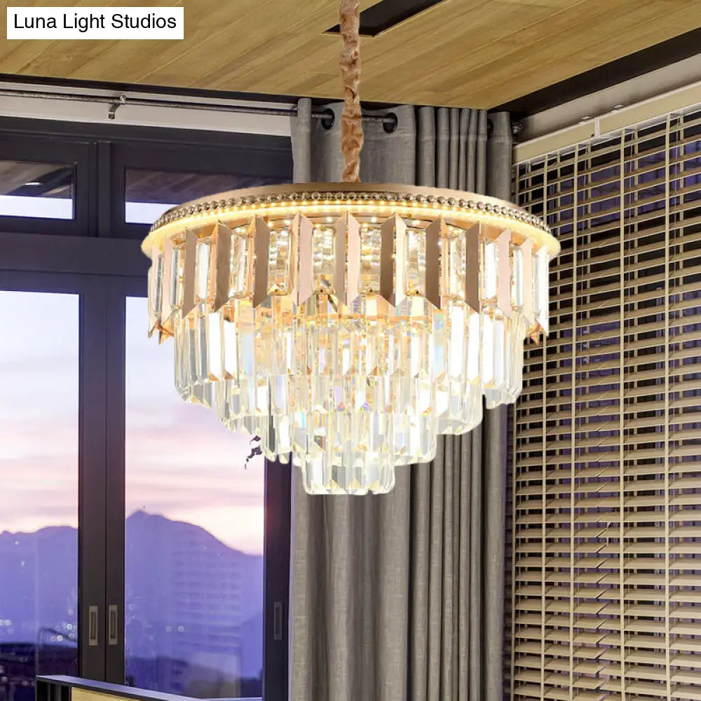 Modern Gold Crystal 5-Tier Round Chandelier - Led Ceiling Pendant Light For Dining Room