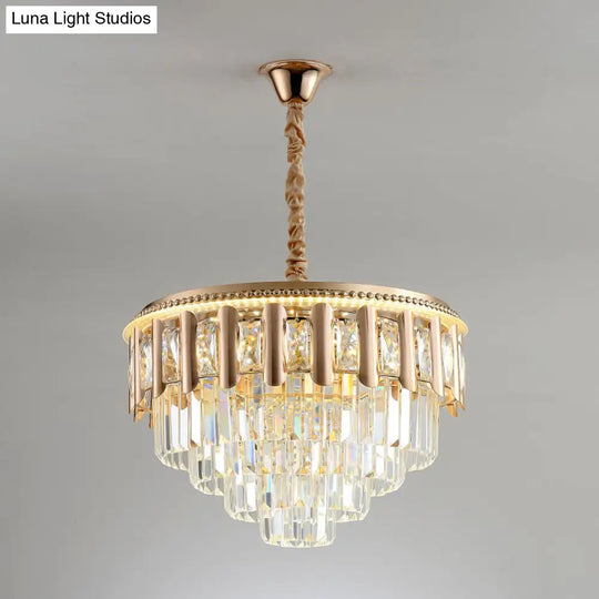 Modern Gold Crystal 5-Tier Round Chandelier - Led Ceiling Pendant Light For Dining Room