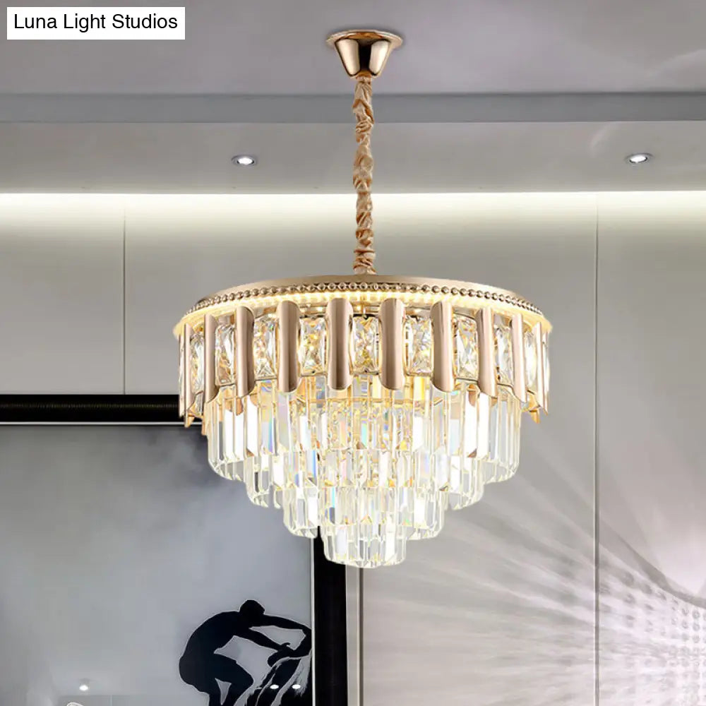 Modern Gold Crystal 5-Tier Round Chandelier - Led Ceiling Pendant Light For Dining Room