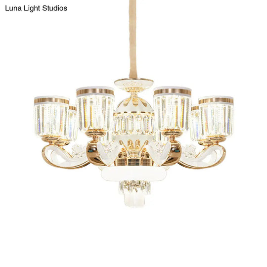 Modern Crystal Block Bell Chandelier With Gold Finish - 6/8 Heads