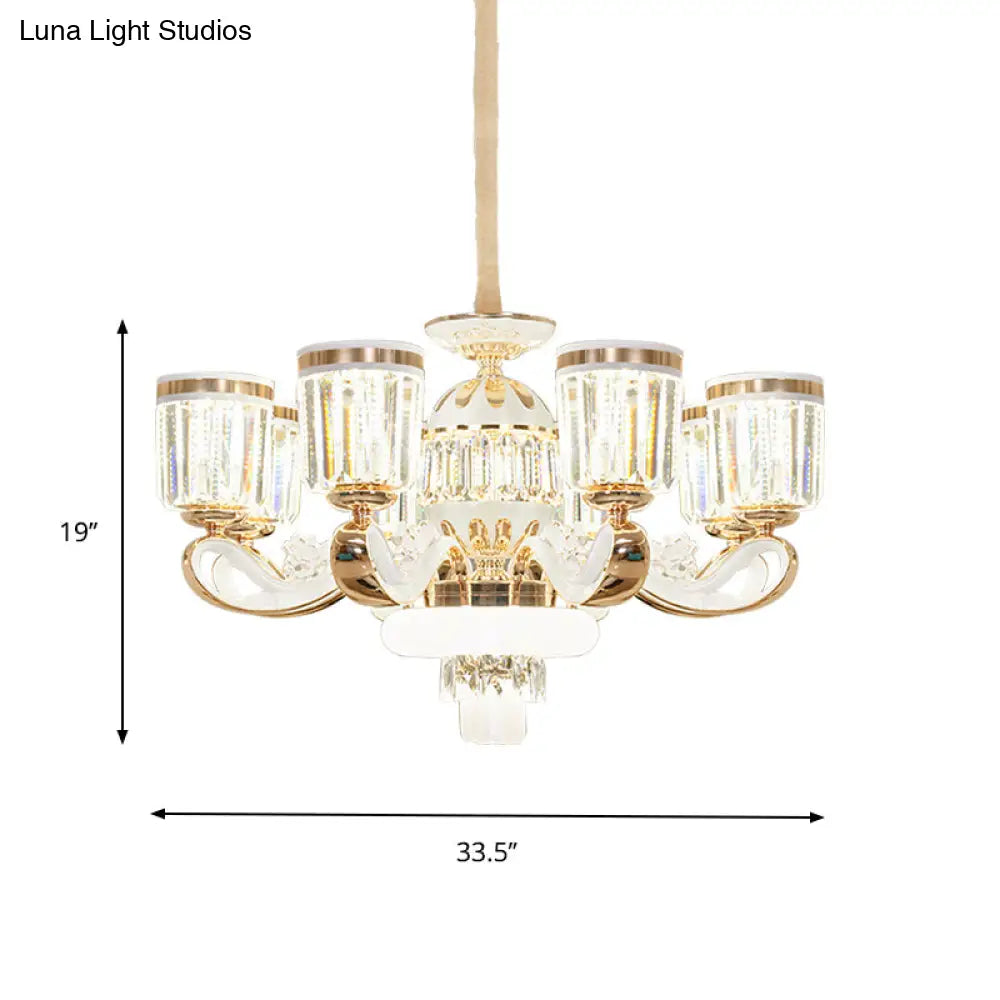 Modern Gold Crystal Block Pendant Chandelier - 6/8-Head Bell Design