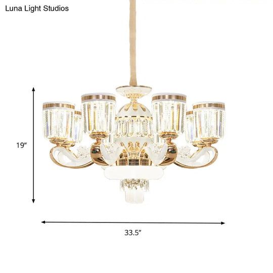Modern Gold Crystal Block Pendant Chandelier - 6/8-Head Bell Design