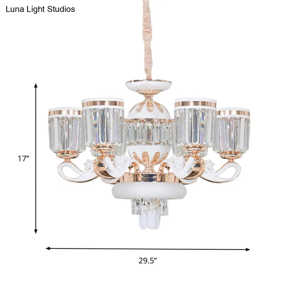 Modern Crystal Block Bell Chandelier With Gold Finish - 6/8 Heads