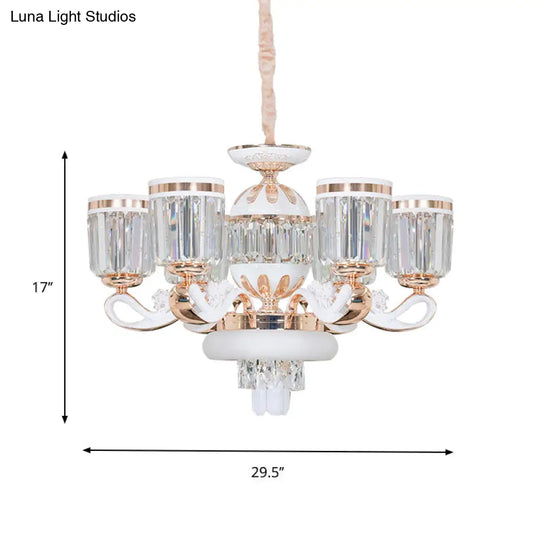 Modern Crystal Block Bell Chandelier With Gold Finish - 6/8 Heads