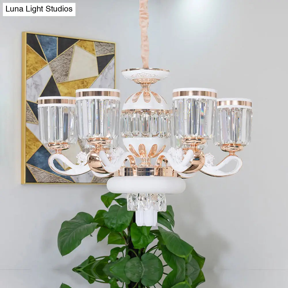 Modern Crystal Block Bell Chandelier With Gold Finish - 6/8 Heads 6 /