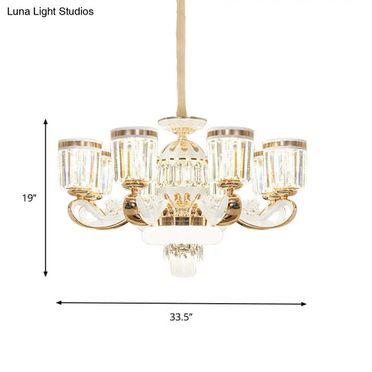Modern Crystal Block Bell Chandelier With Gold Finish - 6/8 Heads