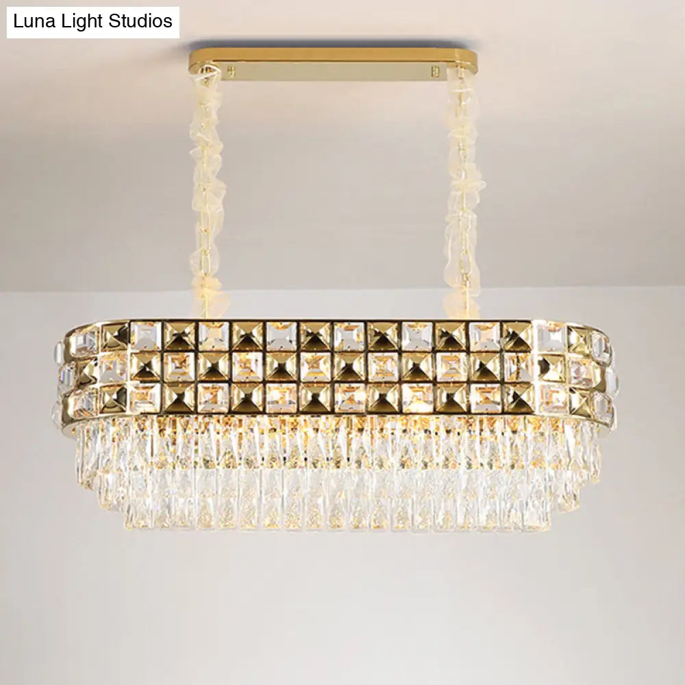 Modern Faceted Crystal Chandelier With 10 Gold Heads - Oval Suspension Lighting