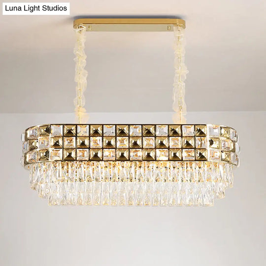 Modern Faceted Crystal Chandelier With 10 Gold Heads - Oval Suspension Lighting