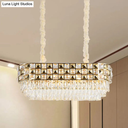 Modern Faceted Crystal Chandelier With 10 Gold Heads - Oval Suspension Lighting