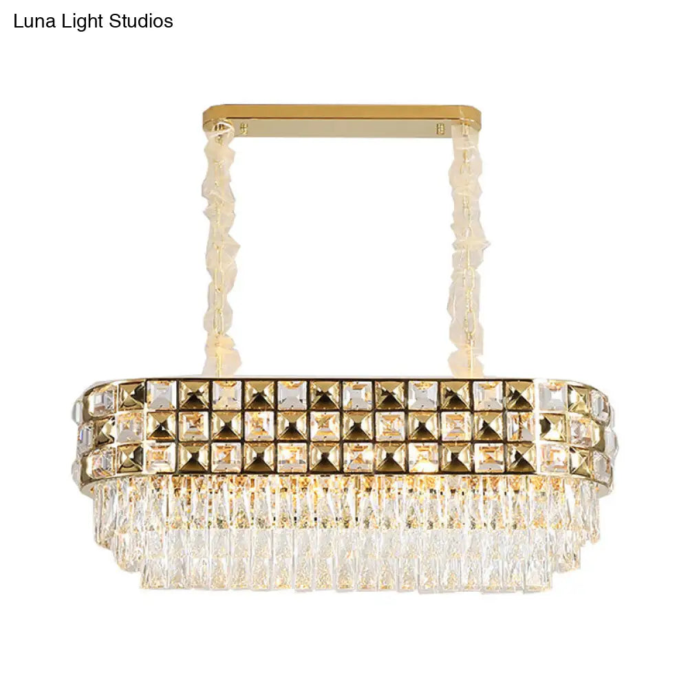 Modern Faceted Crystal Chandelier With 10 Gold Heads - Oval Suspension Lighting