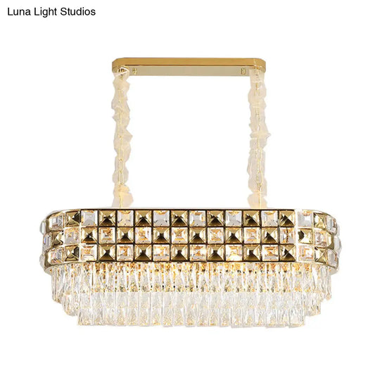 Modern Faceted Crystal Chandelier With 10 Gold Heads - Oval Suspension Lighting