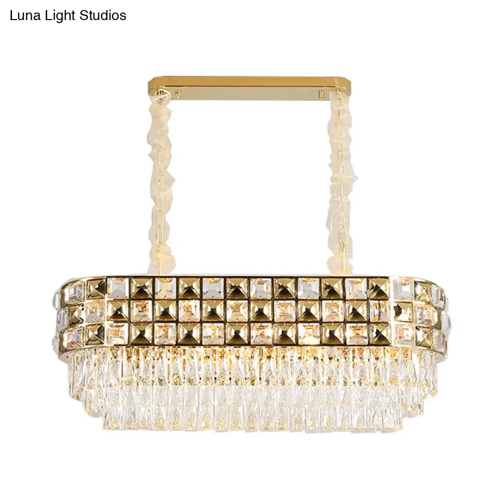 Modern Gold Crystal Chandelier - 10 Head Oval Suspension Light Fixture