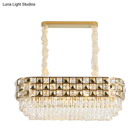 Modern Gold Crystal Chandelier - 10 Head Oval Suspension Light Fixture