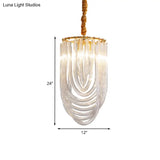 Modern Gold Crystal Chandelier Pendant Light - 3 Heads Clear Twisted Crystals Elegant Half-Oval